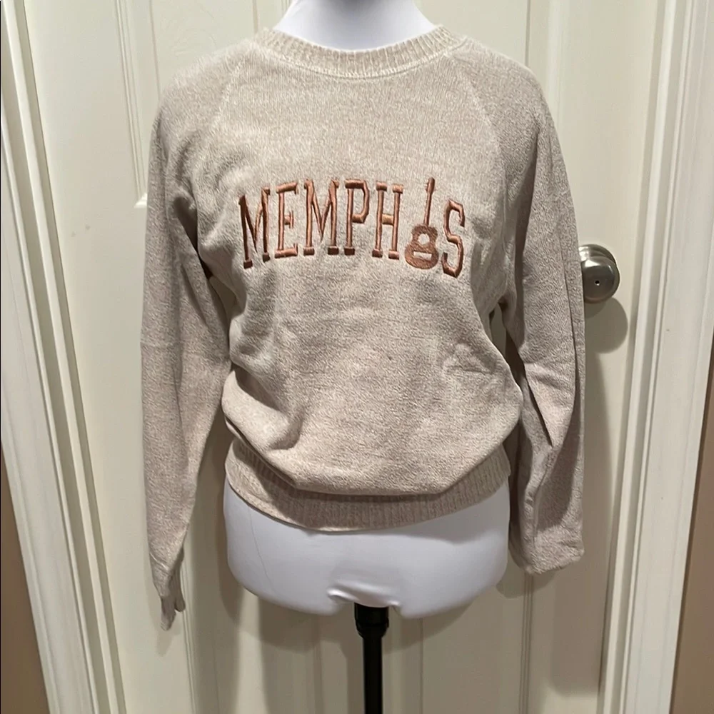 Cream Crew Neck Sweater with Collegiate Style